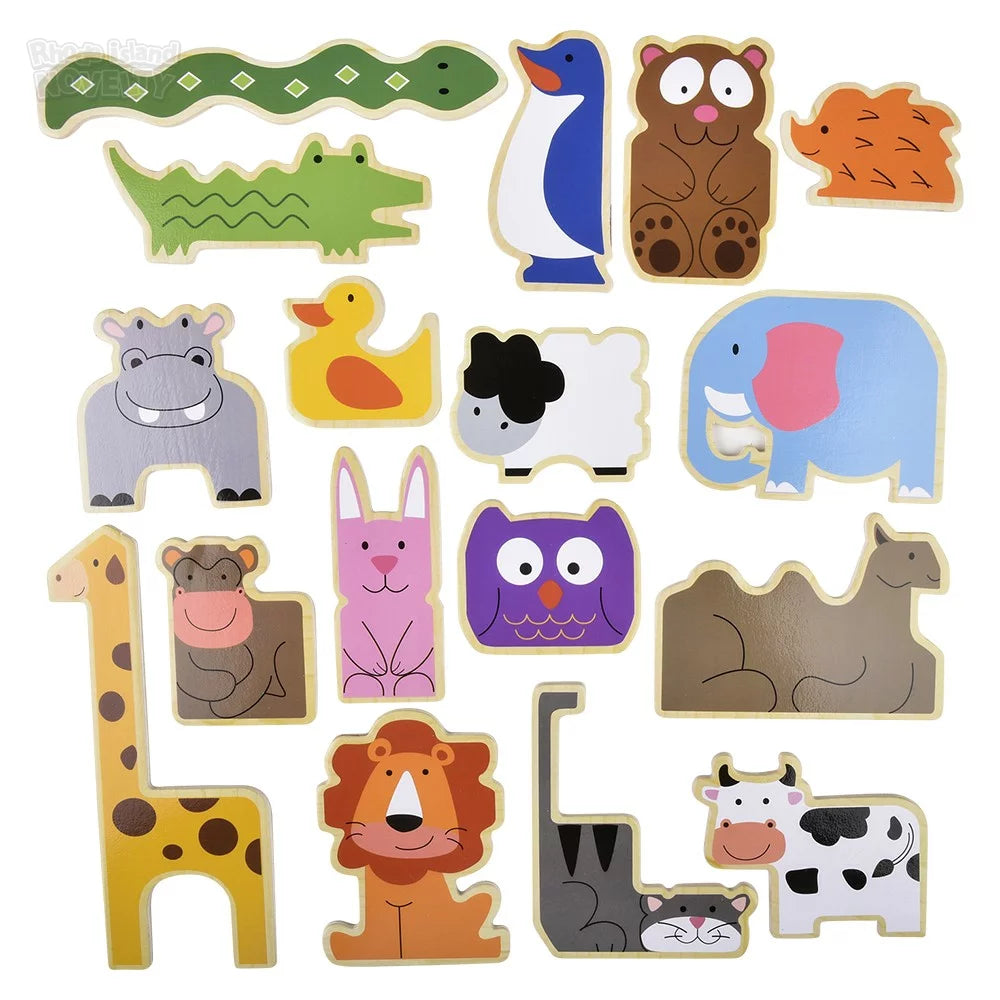 17-Piece Educational Wooden Zoo Animal Puzzle Set for Young Learners