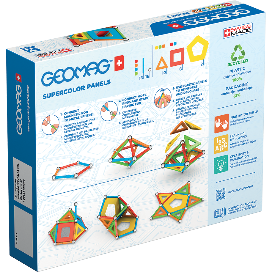 52-Piece Geomag Supercolor Recycled Panels Set for Colorful Play