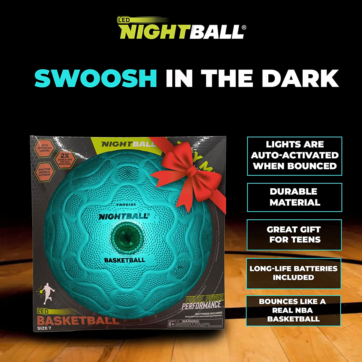 Tangle Creations Teal Nightball LED Glow in the Dark Light Up Regulation Size Basketball