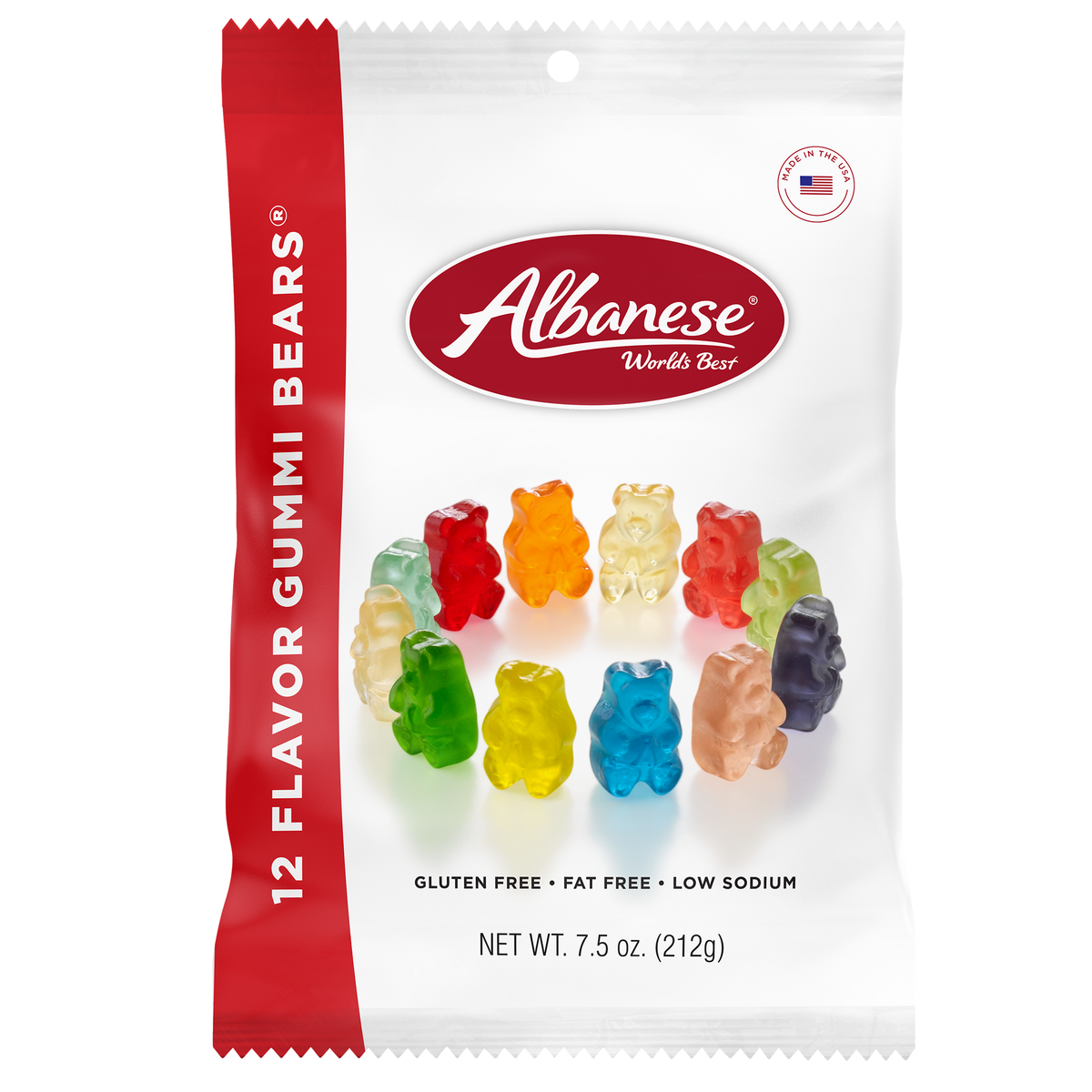 Albanese 7.5 oz Peg Bag of 12 Different Flavor Gummy Bear Candies