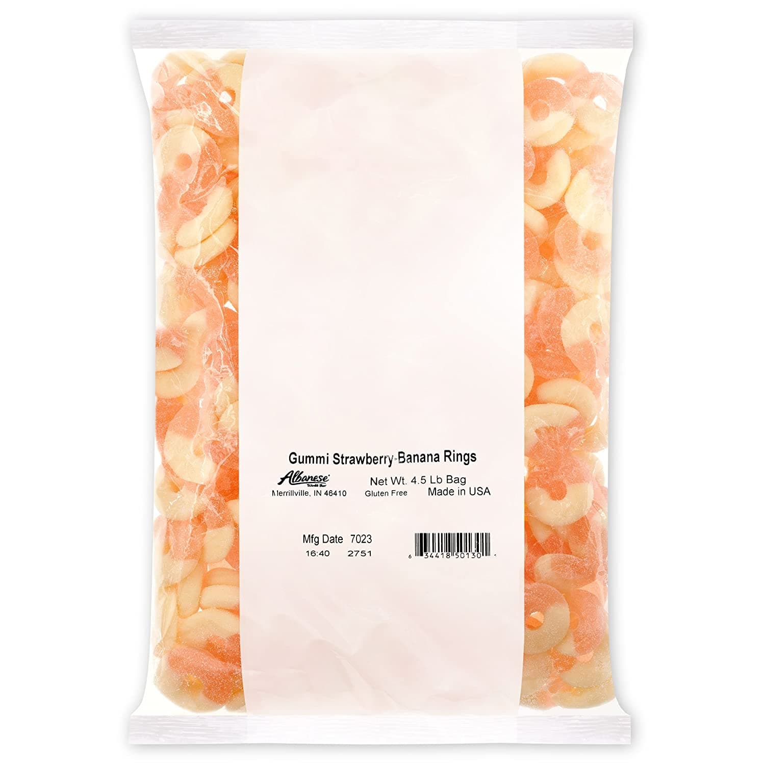 4.5 lb. Bag of Delicious Albanese Gummi Rings in Strawberry and Banana Flavors