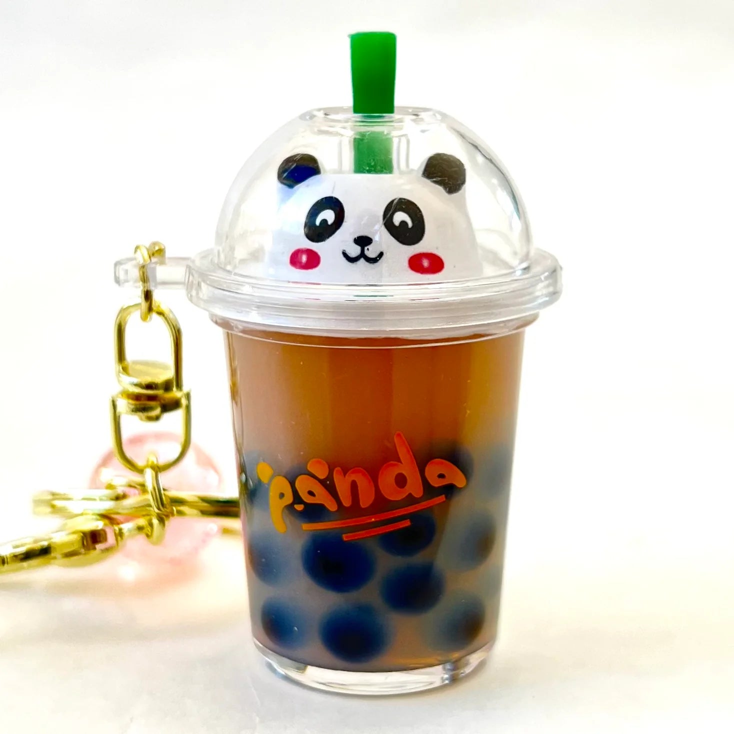 Cute Panda Boba Tea Themed Floaty Keychain Charm for Keys and Bags