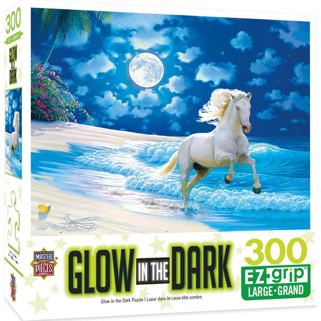 300-Piece Glow-in-the-Dark Puzzle: Moonlit Dance with Majestic Horse Scene
