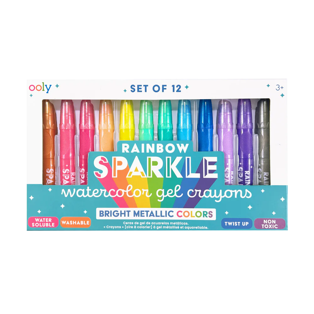 12-Piece Set of Rainbow Sparkling Metallic Washable Watercolor Gel Crayons
