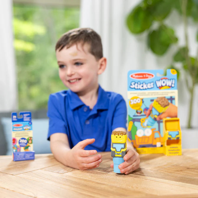 Melissa & Doug Sticker WOW! Construction Activity Pad with Collectible Sticker Stamper for Kids