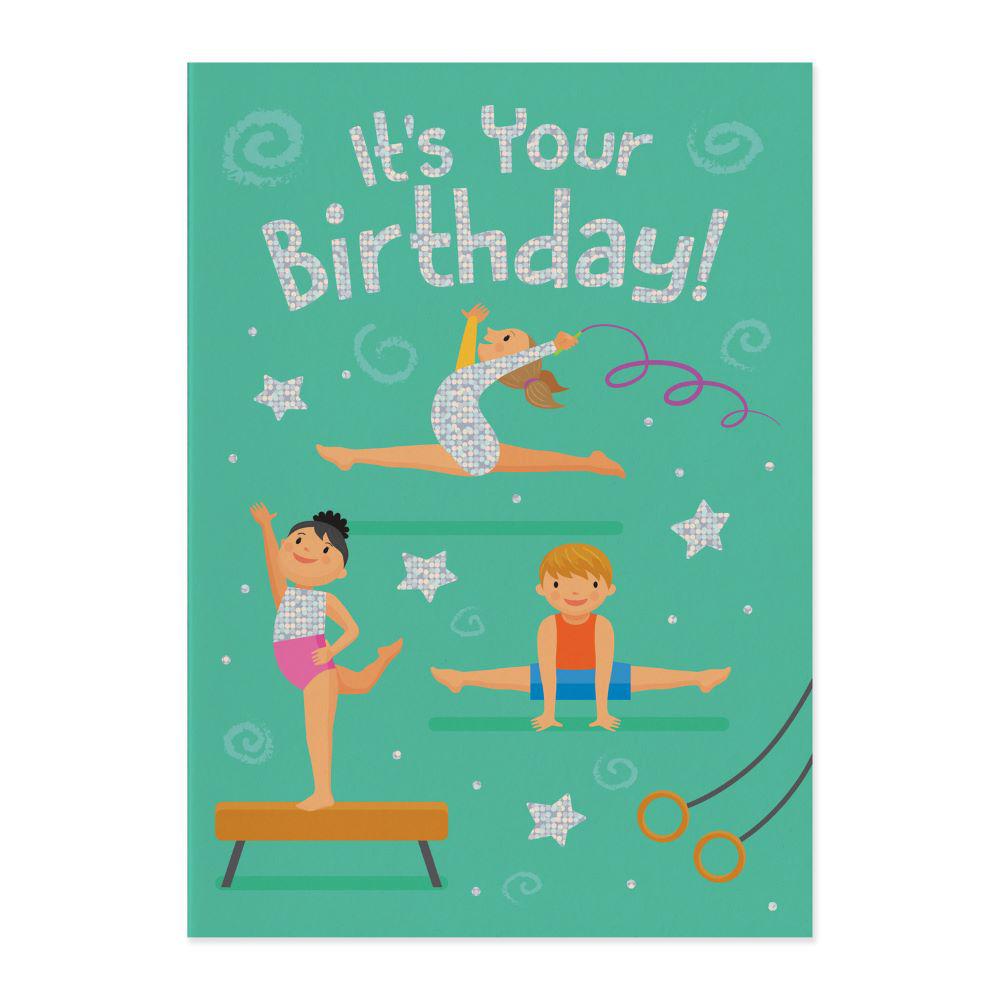 Awesome Gymnastics-themed Foil Print Birthday Card for Special Occasions