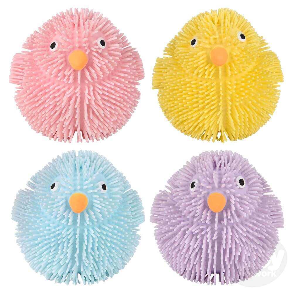 Three 3-Foot Puffer Easter Chick Plush Toys for Fidgeting Entertainment