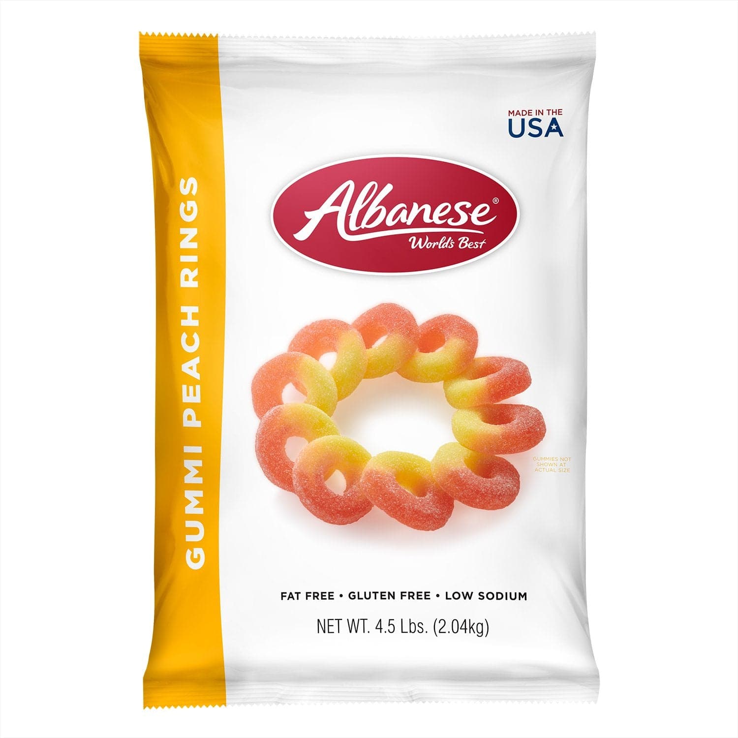 4.5 lb. Bag of Delicious Albanese Gummi Peach Rings - Perfect Gummy Treat
