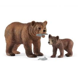 Adorable Grizzly Bear Mother and Her Cub Set